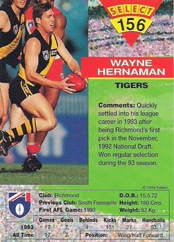 1994 Select AFL #156 Wayne Hernaman Back